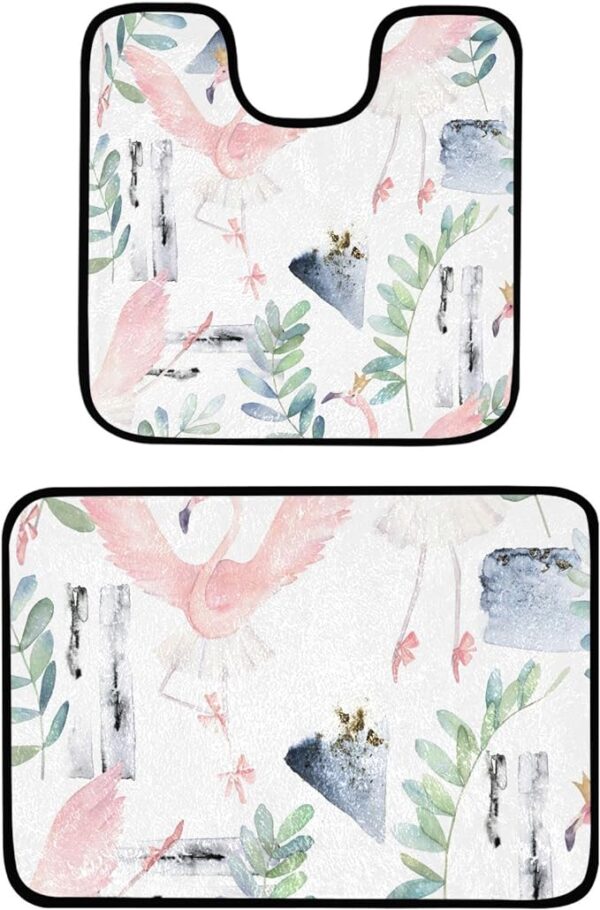 Soft Plush Bath Mats Dancing Flamingo Toilet Mat Set - Soft, Absorbent & Stylish!